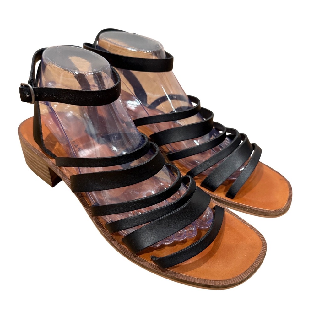 Lucky Brand Firola Strappy‎ City Sandals Sz 9.5 M Black Leather Low Block Heel